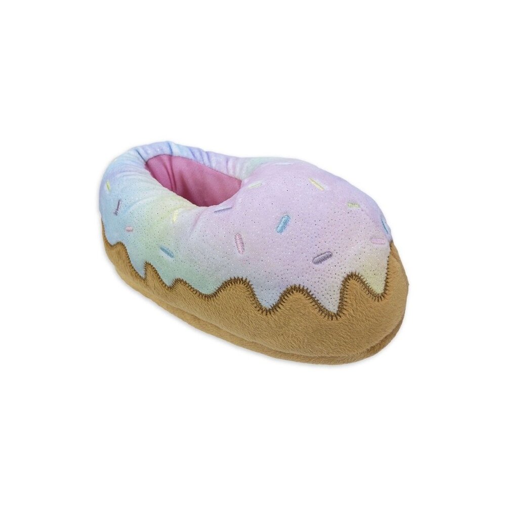 NWT Wonder Nation Girls Rainbow Slip-on Fluffy Donut Slippers Cozy Lounge SZ 4-5